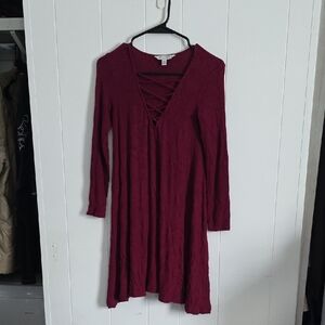 American Eagle Outfitters Burgundy Long Sleeve Dress